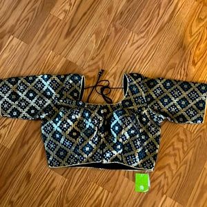 Saree blouse choli Indian suit sari belly dance top brocade sz36
